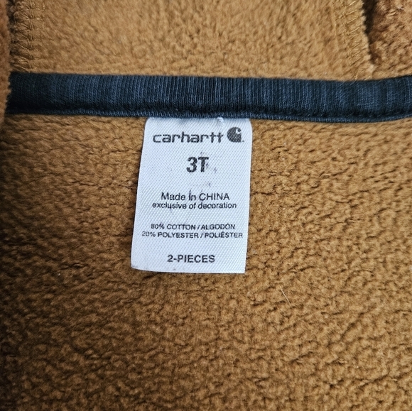 Carhartt Camel Distressed Full Zipper Hooded Sweatshirt Size 3T Toddler - Picture 9 of 10